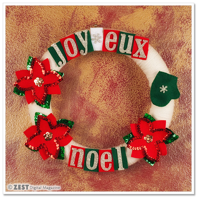 Make Your Own Sequined Poinsettia Yarn Wreath